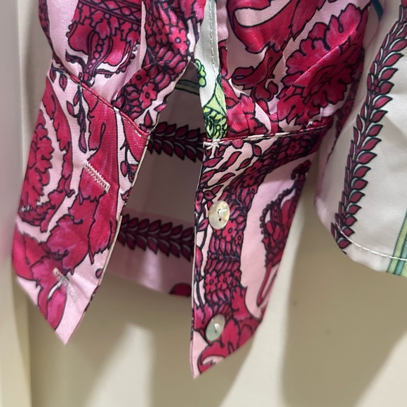 Silky Satin Multi-colored button down size medium - Picture 9 of 11
